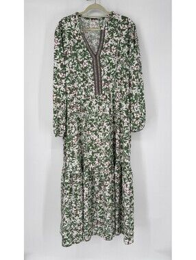 Rusttydustty Dress Boho V Neck Maxi Tiered Green Floral Women’s Size 4XL